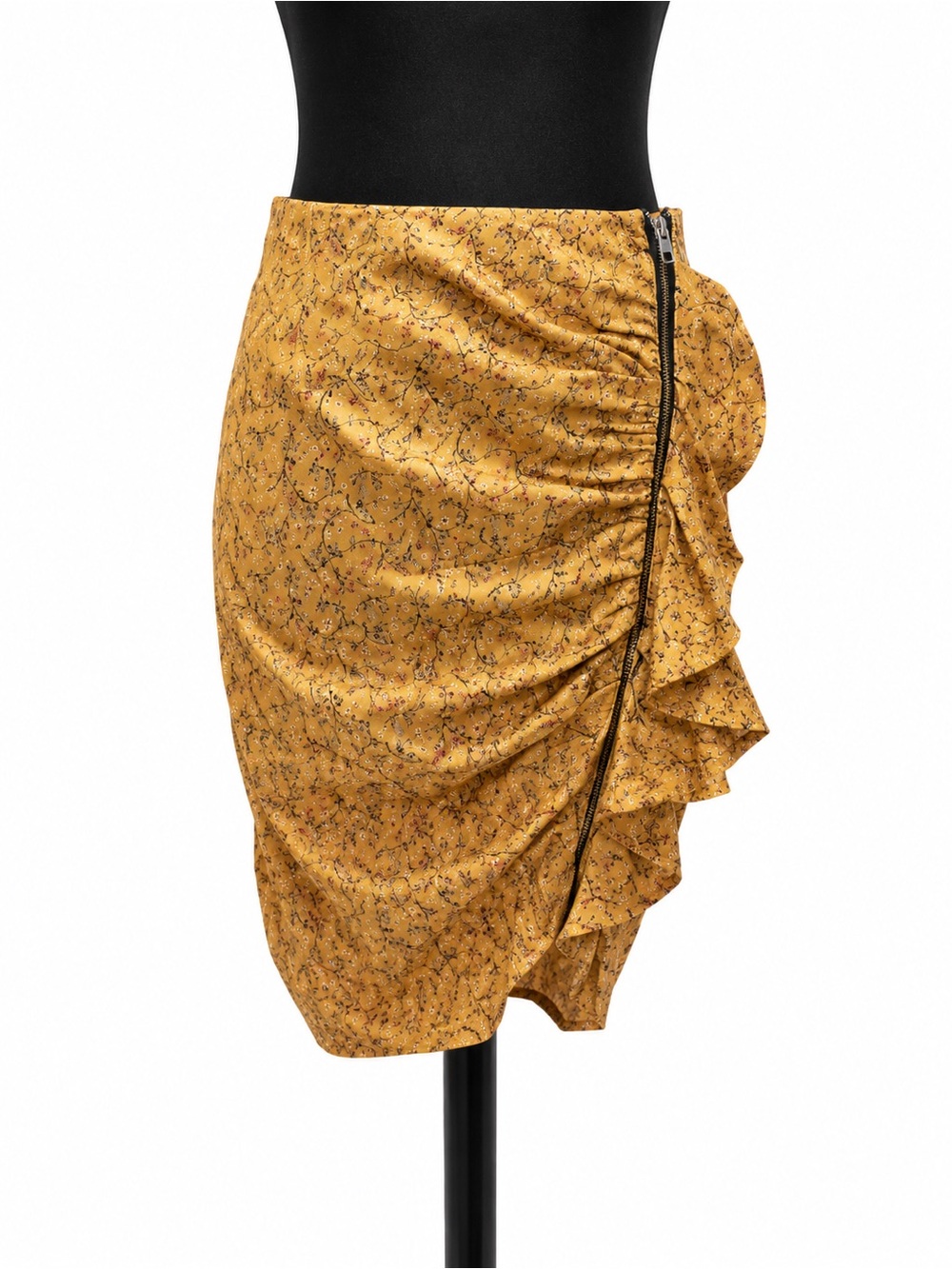 NEW VERONICA BEARD YELLOW FLORAL KNEE LENGTH SKIRT WITH SIDE RUFFLES
